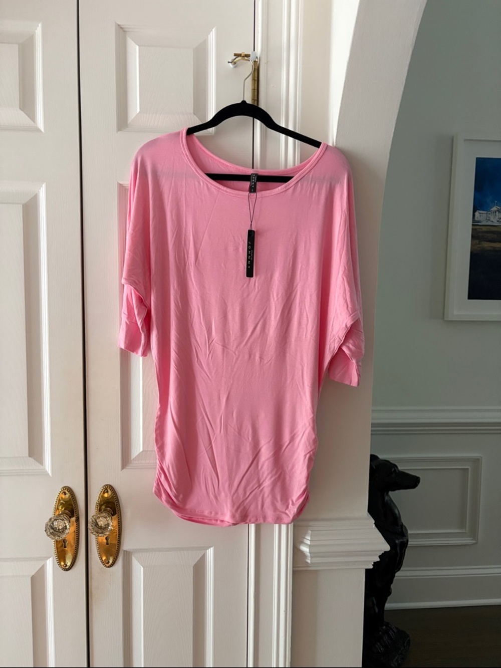 Made by Johnny Women's Scoop Neck Half Sleeve Batwing Dolman Top L PINK NWT - Picture 3 of 9